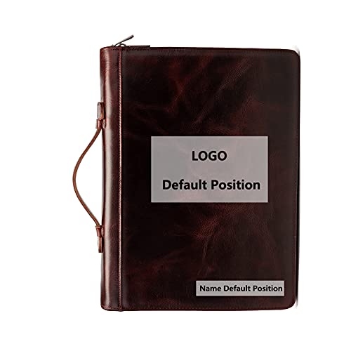 YIWEN Personalized Leather Portfolio with Handle, 3 Ring Binder, Zippered Padfolio for 13" Tablet, 8.5 x 11 Notepad, Professional Business Document Organizer (Dark Brown, Oil Wax Leather) - color: Dark Brown, Oil Wax Leather, size: Custom