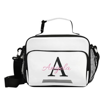 Custom Student Lunch Bag for Boys Girls White Solid Color Personalized Name Lunch Box Insulated Cooler Bag for School Picnic Office - color: Multi30