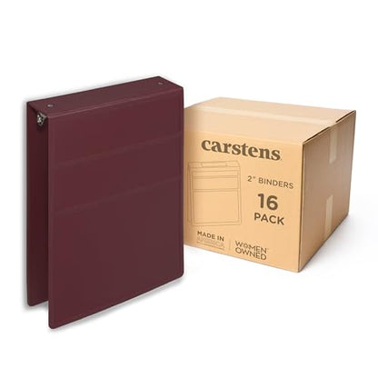 Carstens 2-Inch Heavy Duty 3-Ring Binder - Top Opening, Wine, Durable Plastic, No-Gap Rings, Waterproof Cover, No Pockets, Holds 300 US Letter Sheets, BPA-Free, Made in USA (2873-3R), Case of 16 - color: Burgundy, size: Case of 16