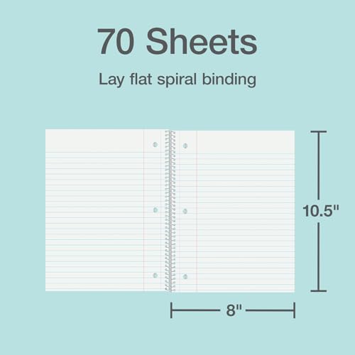 Oxford Spiral Notebooks, 5 Pack, College Rule, 70 Sheets, Pastel Covers