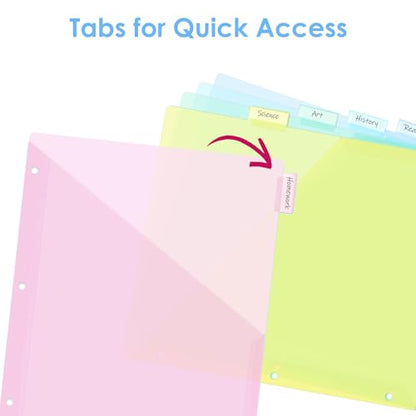 Binder Dividers with Two Pockets, 8 Tabs Binder Dividers for 3 Ring Binder Letter Size, Durable Plastic Binder Divider with Tabs, Insertable Big Tabs, Pastel (2 Sets) - size: 2 sets