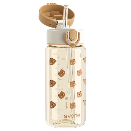 Evorie Tritan Kids Water Bottle with Straw, 13oz BPA-Free Leak-Proof Drinking Bottle for School & Travel, Lightweight Clear Water Bottle, Dishwasher Safe, for Kids Ages 3+ (Honey Bear) - color: Honey Bear