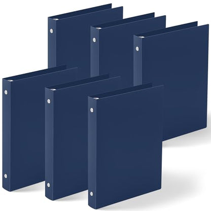Henoyso 6 Pcs 1 Inch Mini Plastic 3 Ring Binders Fits 5.5" x 8.5" Paper, Holds(Capacity 200 Sheets), Flexible Three Round Rings Small Dark Blue A5 Binders Bulk for School, Office Use, Photo Album - color: Dark Blue, size: 1 Inch