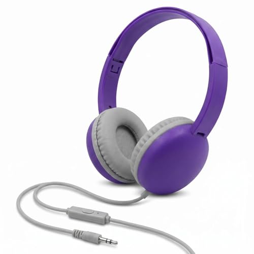 Coby Wired Kids’ Headphones, Over-Ear Headphones with 3.5-Millimeter Jack and Soft Cushions for School, Learning, and Travel, 85 dB Volume Limit, Built-in Microphone, Adjustable Headband, Pink - color: Purple