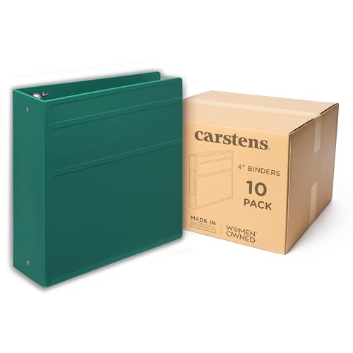 Carstens 4-Inch Heavy Duty 3-Ring Binder - Side Opening, Teal, Durable Plastic, No-Gap Rings, Waterproof Cover, No Pockets, Holds 600 US Letter Sheets, BPA-Free, Made in USA (1847-3R), Case of 10 - color: Teal, size: Case of 10