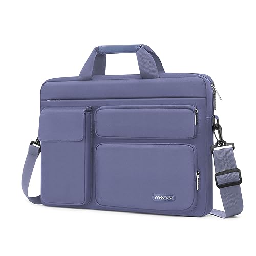MOSISO Laptop Shoulder Bag 15.6 inch, 15-15.6 inch Computer Bag | Compatible with MacBook Pro 16 inch, HP, Dell, Lenovo with 2 Raised&1 Flapover&1 Horizontal Pocket&Handle&Belt, Lavender Gray - color: Lavender Gray, size: 16 inch