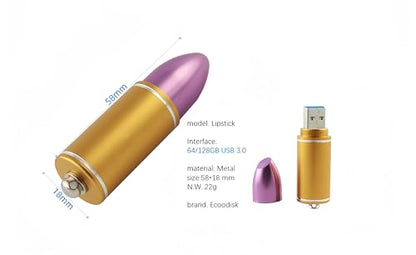 128GB USB 3.0 플래시 드라이브 메탈 립스틱 고속 전송 속도 펜드라이브 메모리 스틱 소녀 선물 - color: 립스틱.