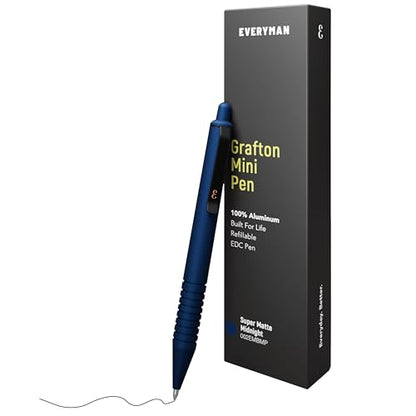 Everyman Midnight Super Matte Mini Click Pen | Compact Refillable 0.7mm Gel Pen with Premium Grip | Pocket-Size Metal EDC Pen for Travel, Office, Journaling & Everyday Writing - color: Midnight, style: Mini Click