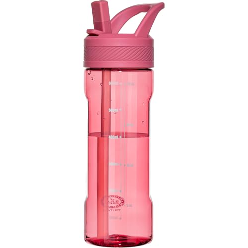 OLDLEY 20oz Kids Water Bottle with Straw, BPA-Free Tritan Water Bottle for School, Leakproof Clear Water Bottle with One Click Open, Measurement Scale, Cup Holder Friendly for Boys Girls,Red - color: Red