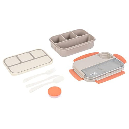 Restaurantware-Bento Tek 43.9 Ounce Bento Box, 1 Reusable Lunch Container - With Cutlery, Does Not Contain BPA, Brown And Orange Plastic Reusable Lunch Box, Sauce Cup Included, Microwavable - size: 1 Count, style: 44 oz - Brown
