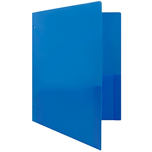 JAM PAPER Heavy Duty Plastic 3 Hole Punch School Folders with Pockets - Blue - 6/Pack - color: Blue, size: 6 Per Pack