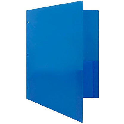 JAM PAPER Heavy Duty Plastic 3 Hole Punch School Folders with Pockets - Blue - 6/Pack - color: Blue, size: 6 Per Pack
