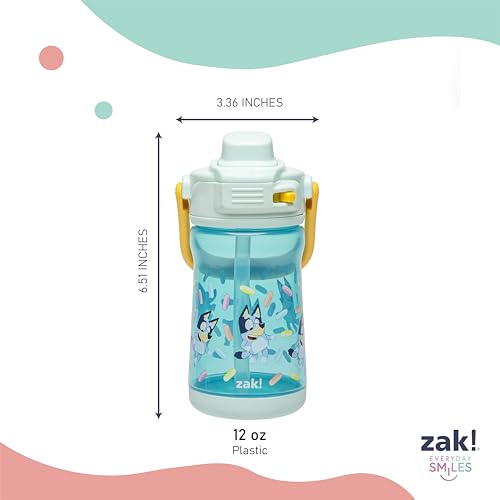 Zak Designs Bluey Beacon Kids Water Bottle for Travel or At Home, 12oz Plastic is Durable and Leak-Proof with Liquid Lock Spout, Cover, Carry Handle, Protective Base (Bluey) - color: Bluey