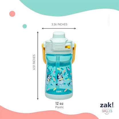 Zak Designs Bluey Beacon Kids Water Bottle for Travel or At Home, 12oz Plastic is Durable and Leak-Proof with Liquid Lock Spout, Cover, Carry Handle, Protective Base (Bluey) - color: Bluey