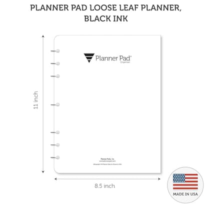 Planner Pad 7 Hole Loose Leaf July 2026 – June 2027 / Academic Year 8 1/2" x 11” Large 3-Tier Funnel Down 12 Month/Weekly Organizer, Black Ink - size: July 1st 2026 Start, style: Black Ink