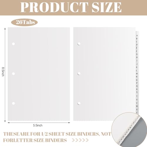 Sayglossy 1 Set A to Z Tab Alphabet Dividers for 3 Ring Binder 5 1/2 x 8 1/2 Inch Binder Dividers Customizable Table of Contents Page with A to Z Tabs for Student Teacher Office Organize (White) - color: White