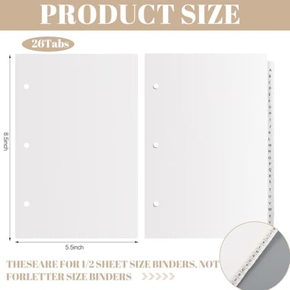 Sayglossy 1 Set A to Z Tab Alphabet Dividers for 3 Ring Binder 5 1/2 x 8 1/2 Inch Binder Dividers Customizable Table of Contents Page with A to Z Tabs for Student Teacher Office Organize (White) - color: White