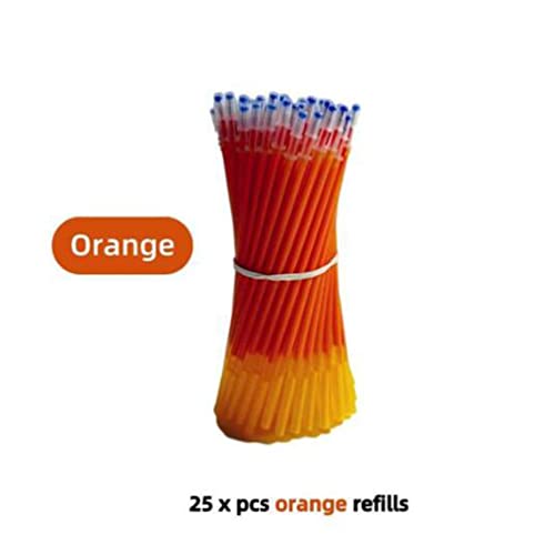 25pcs/Set Erasable Gel Pen Refills Rod 0.5mm Washable Handle Magic Erasable Pen for School Pen Writing Tools Kawaii Stationery (13 Orange) - color: 13 Orange