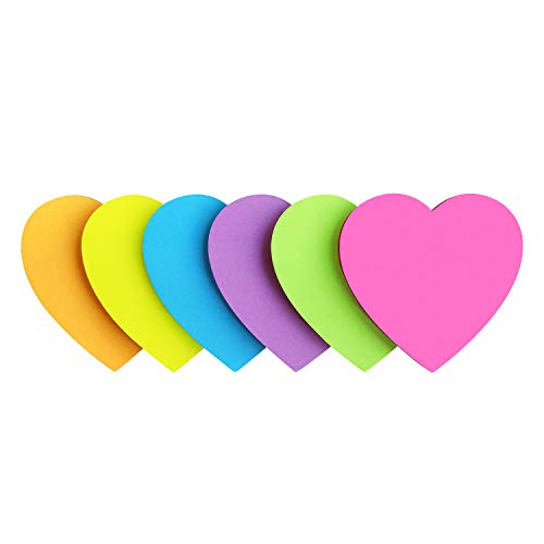 SIMONA Heart Shape Sticky Notes 6 Bright Colors, 450 Sheets | Cute Heart Self-Sticky Note Pads, 6 Bright Assorted Colors Sticky Notes for Office, School, Family - color: Bright Color 6 Pads