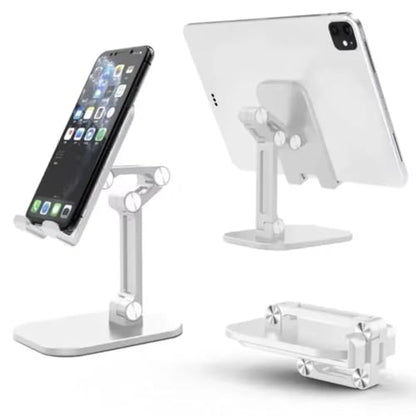Foldable Height Adjustable Phone Tablet Stand Multi-Angle Portable Desktop Holder EVA Pad for Lazy Watching Office (White) - color: WHITE