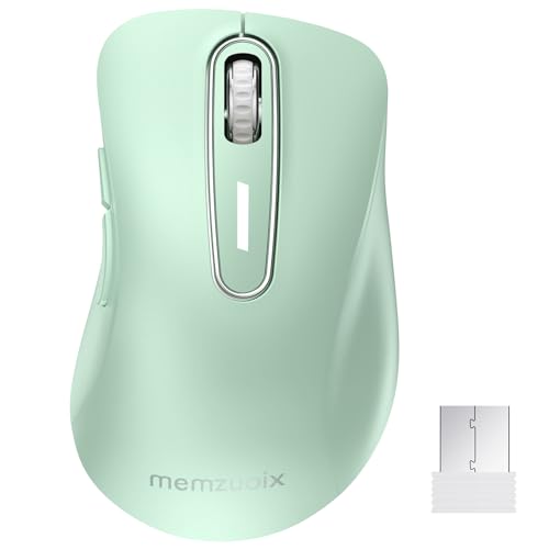 memzuoix 2.4G Wireless Mouse, 1400 DPI Computer Mice USB Receiver, Portable Wireless USB Mouse Battery Powered Cordless Mice for Laptop, PC, Desktop, 5 Buttons (Light Green) - color: Light Green