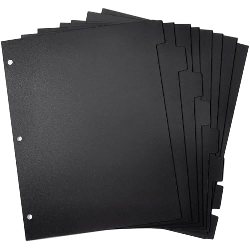 8 Tab Black Binder Dividers, Plastic Binder Dividers for 3 Ring Binders, 8.3 x 11 Inch Index Divider for Binders, 3 Hole Punched Page Divider for Office School Notebooks - color: Black