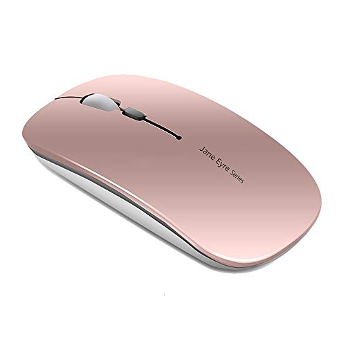 Uciefy Q5 Slim Rechargeable Wireless Mouse, 2.4G Portable Optical Silent Ultra Thin Wireless Computer Mouse with USB Receiver and Type C Adapter, Compatible with PC, Laptop, Desktop (Rose Gold) - color: Rose Gold