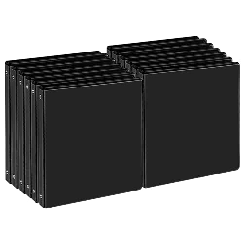 SUQJOY 0.5 Inch Black 3 Ring Binders 12 Pack, Slim Clear View Binder with 2 Interior Pockets, 1/2 Inch Round Ring Holds 100 Sheets of 8.5" x 11" Paper for School, Office, Meetings & Projects - color: Black, size: 0.5 Inch, style: 12pack