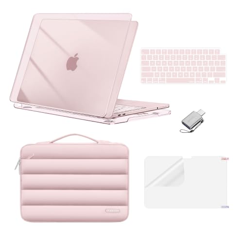 MOSISO Compatible with MacBook Neo Case 13 inch 2026 A3404 A18 Pro Chip | Scratch-Resistant Protective Hard Shell&Puffy Sleeve Bag&Keyboard Skin&Screen Film&Type C, Crystal Blush - color: Crystal Blush