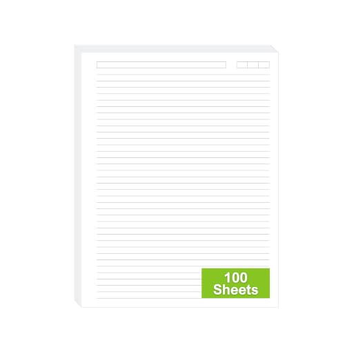Unpunched College Ruled Loose Leaf Paper, 100 Sheets, Letter Size 8.5 x 11 Inch, 100 GSM White Lined Sheets with Subject & Date Boxes