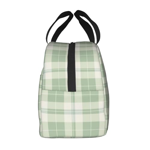 Lunch Bag Pastel Green Plaid Insulated Lunch Box Reusable Cooler Tote for Adults Student Girl Boy Work Office School Picnic Over 3 Years Old - color: B0371