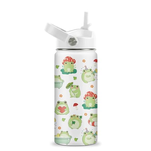 Frog Water Bottle - Frog 16oz Stainless Steel Water Bottle with Straw - Cute Frogs Insulated Cup for Girls Boys - Frogs Kids Tumbler for School, Sports, Travel - color: Frog01, size: 16 Ounces