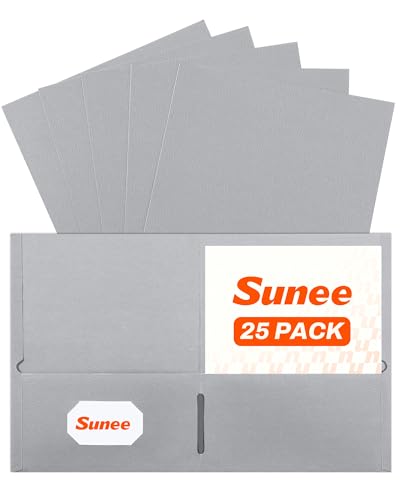 SUNEE Folders with Pockets (25 Pack, Gray), 2 Pocket Folders Fit Letter Size Paper, Paper File Folder for School Office Home Bussiness - color: Grey, style: 25-Pack