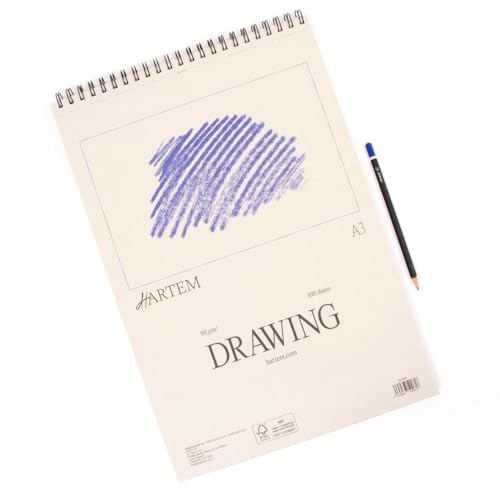 Hartem - A3 Sketch Book & 2B Graphite Pencil, Top Spiral Bound Sketch Pad, 100 Sheets, 60lb/90gsm Acid-Free Drawing Paper, Art Suppiles for Kids & Adults, Beginners & Professional Artists - size: A3 (11.7 × 16.5 in) + 2B Graphite Pencil