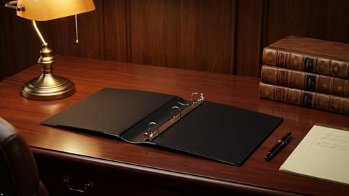 Executive Binder, English Leather 2 Tone with Stitching and Ribbed Spine, Heavy Duty 1.1/2 Inch 3 D-ring with Buster, Holds 350 8.5x 11 Sheets (Black) - size: 1 1/2 Inch