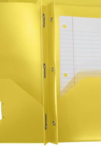 School Smart 2-Pocket Poly Folders with Fasteners, Yellow, Pack of 25 - color: Yellow, style: Fasteners
