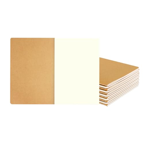 zmybcpack 12 Pack Kraft Notebooks Journal Bulk, Blank Sketch Notebooks for Travelers, Students, Office - Composition Notebook Subject Notebooks- A5 Size, 8.26”x5.5”, 64 Blank Pages/32 Sheets - size: 8.2 x 5.5 inch(12pack blank)