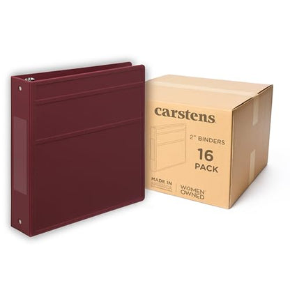 Carstens 2-Inch Heavy Duty 3-Ring Binder - Side Opening, Wine, Durable Plastic, No-Gap Rings, Waterproof Covers, No Pockets, Holds 300 Letter-Sized Sheets, BPA-Free, Made in USA (2823-3R), Case of 16 - color: Burgundy, size: Case of 16