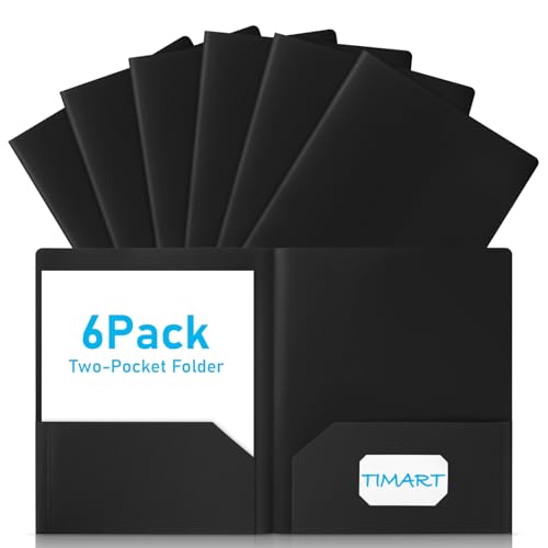 Timart Folders with Pockets-6 Pack, 2 Pocket Folders Fit Letter Size Paper, File Folders for Documents, Plastic File Folder for School Office Home Bussiness(Black) - color: Black, size: 6 Pack