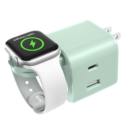 BeaSaf 36W for Apple Charging Block with Built-in Watch Charger, Foldable PD Fast Charger Block for iPhone, Dual Ports Wall Charger Compatible with Apple Watch iPhone AirPods(Green) - color: Green