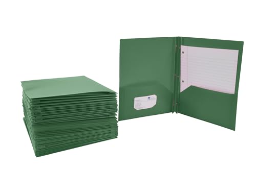School Smart 2-Pocket Poly Folders with Fasteners, Green, Pack of 25 - color: Green, style: Fasteners