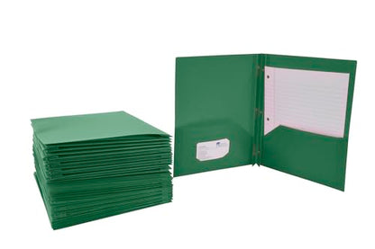 School Smart 2-Pocket Poly Folders with Fasteners, Green, Pack of 25 - color: Green, style: Fasteners