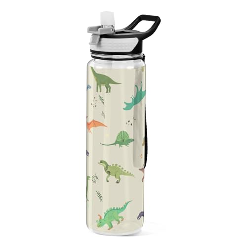 ALAZA Colorful Dinosaur Water Bottle with Straw,Leakproof Tritan Clear Sports Water Bottle Jurassic Dinosaurs Kids Water Bottle for School Outdoor Sports Drinking,32 oz - color: Colorful Dinosaur, size: Large