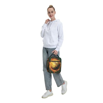 Baseball Lunch Box for Kids Aldults, Cool Sport Style Reusable Thermal Insulation Cooler Tote Bags, Flaming Fire Ball Insulated Bag for Student, School Picnic Camping Travel, Gifts - color: Baseball01