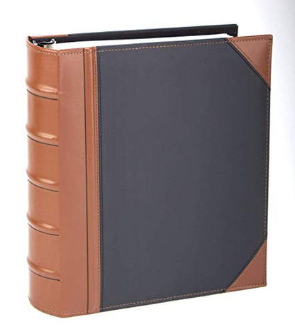 Executive Binder, English Leather 2 Tone with Stitching and Ribbed Spine, Heavy Duty 1.1/2 Inch 3 D-ring with Buster, Holds 350 8.5x 11 Sheets (Black) - size: 1 1/2 Inch
