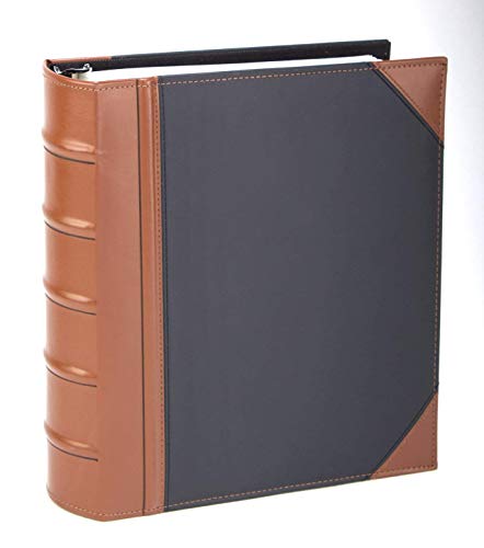 Executive Binder, English Leather 2 Tone with Stitching and Ribbed Spine, Heavy Duty 1.1/2 Inch 3 D-ring with Buster, Holds 350 8.5x 11 Sheets (Black) - size: 1 1/2 Inch