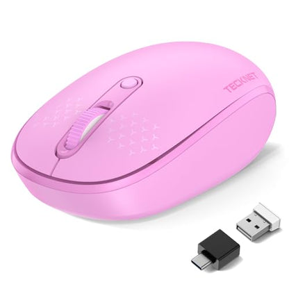 TECKNET Wireless Mouse,Bluetooth Mouse (BT5.3/5.0 & 2.4G) with USB Receiver Silent Optical Computer Mice，Wide Compatibility - color: Red