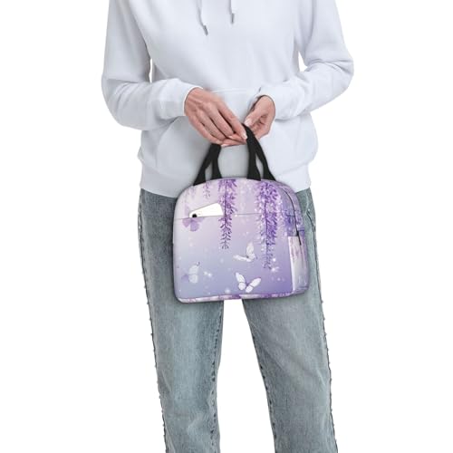 Lunch Bag Lavender Butterfly Light Purple Flower Insulated Lunch Box Reusable Cooler Tote for Adults Student Girl Boy Work Office School Picnic Over 3 Years Old - color: B0365