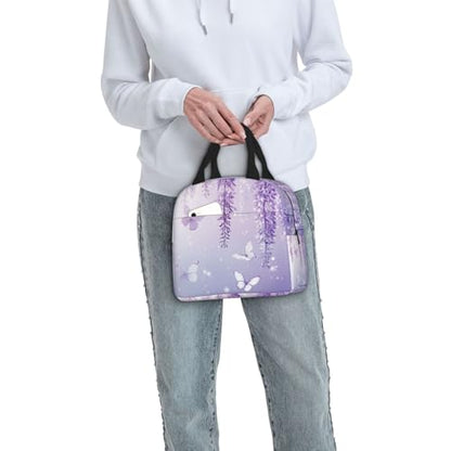 Lunch Bag Lavender Butterfly Light Purple Flower Insulated Lunch Box Reusable Cooler Tote for Adults Student Girl Boy Work Office School Picnic Over 3 Years Old - color: B0365