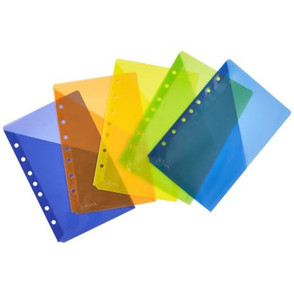 Avery 75307 Small Binder Pockets, Standard, 7-Hole Punched, Assorted, 5 1/2 x 9 1/4, 5/Pack